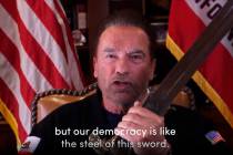 This Sunday, Jan. 10, 2021, image from a video released by Schwarzenegger shows former Republic ...