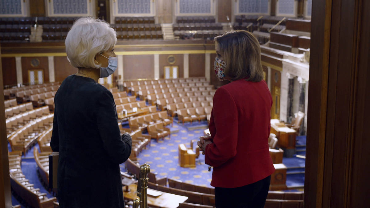 In an image provided by CBS News and "60 Minutes," House Speaker Nancy Pelosi, D-Cali ...