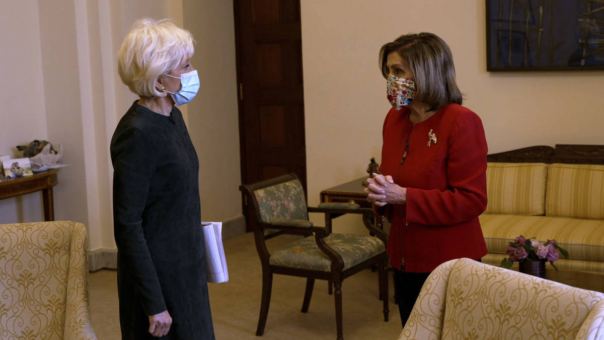 In an image provided by CBS News and "60 Minutes," House Speaker Nancy Pelosi, D-Cali ...