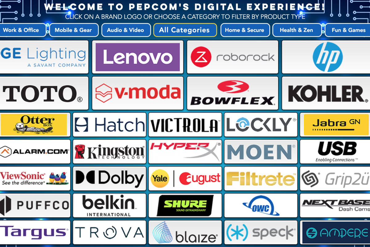 The home screen during CES Pepcom virtual event that featured 55 brands and their latest produc ...