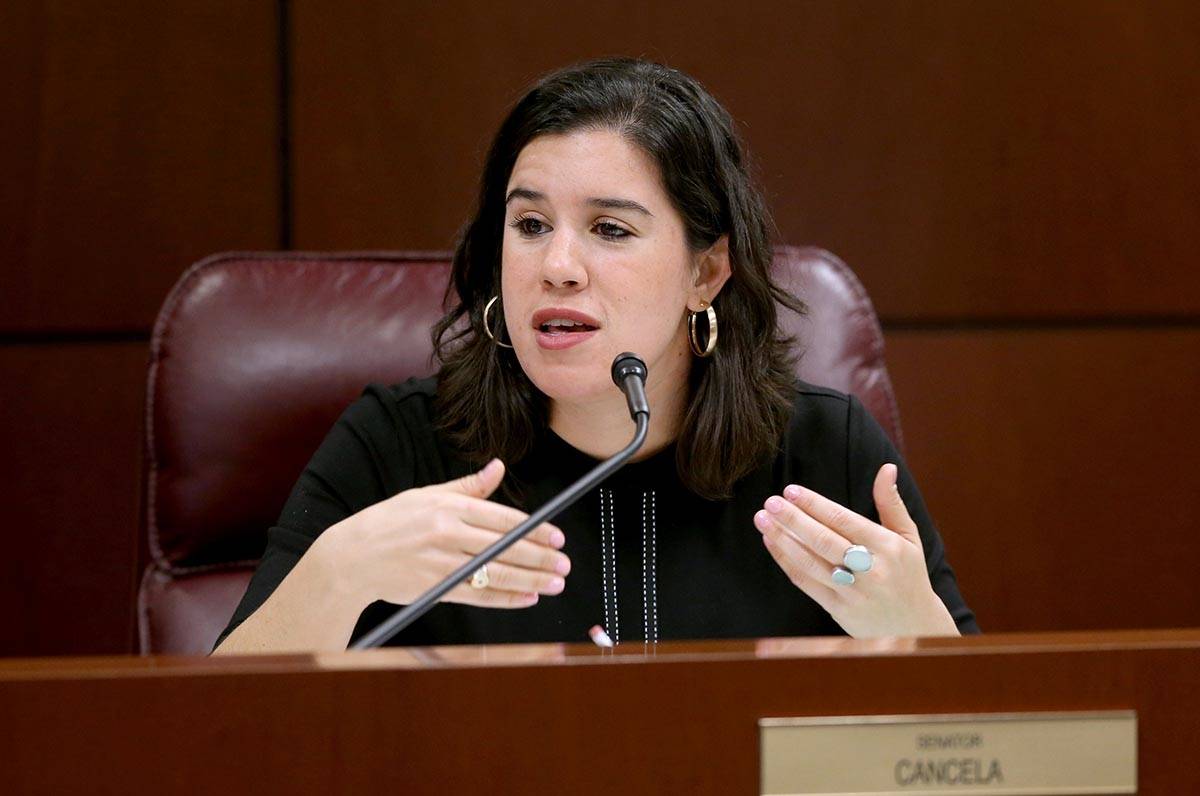 Sen. Yvanna Cancela, D-Las Vegas, asks a question during a Finance Committee meeting in the Leg ...