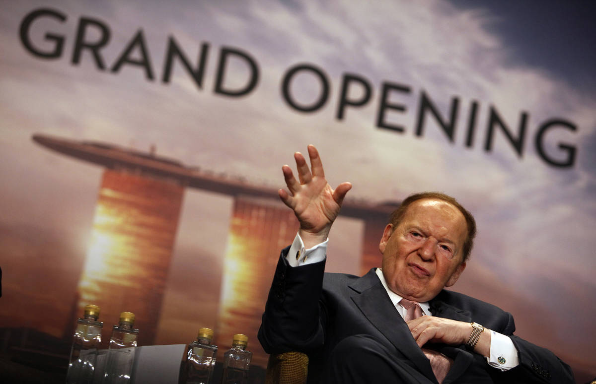 Las Vegas Sands Corp. Chairman and CEO Sheldon Adelson addresses the media during the grand ope ...
