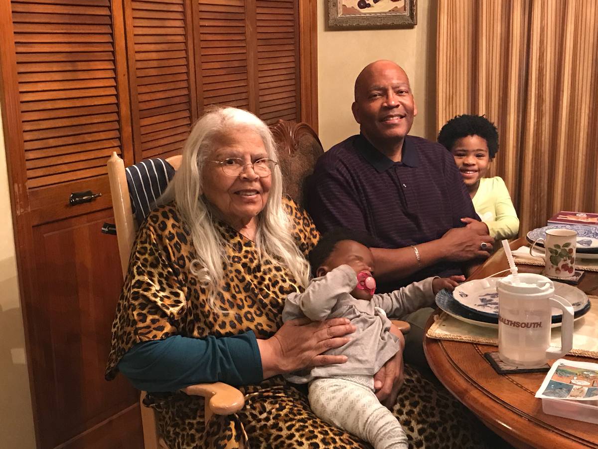 Barbara Tinch, then 86, smiles in a photo with her son, the Rev. Robert Tinch, and her great-gr ...