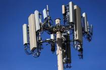 A 5G cell tower on Dean Martin Drive by Ali Baba Lane in Las Vegas on Tuesday, Jan. 7, 2020. (C ...