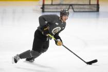 Golden Knights defenseman Nick Holden (22) works through a drill during practice at City Nation ...