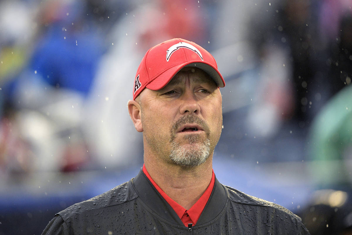 AFC defensive coordinator Gus Bradley, of the Los Angeles Chargers, watches during the first ha ...