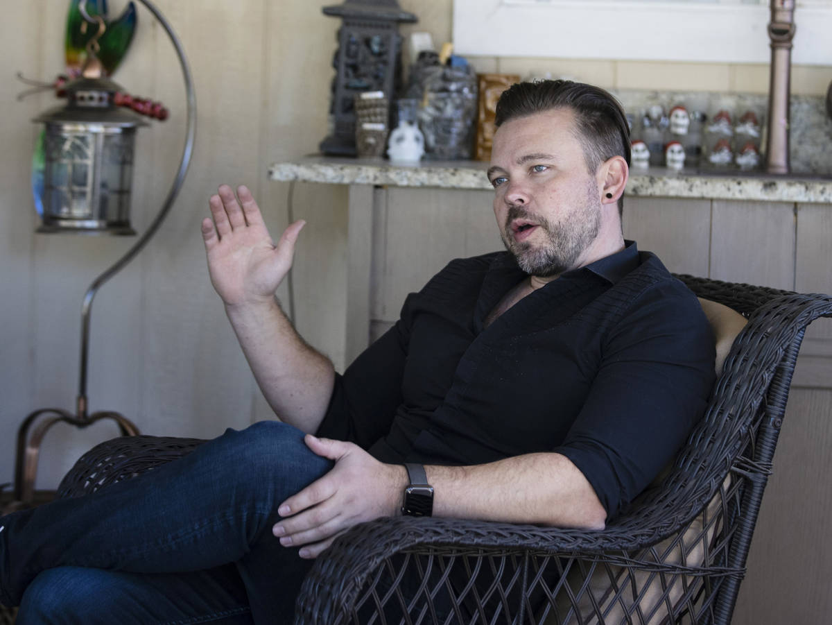 Ethan Bondelid, 40, talks about his slain father, Alan Bondelid, 70, at his father's Las Vegas ...