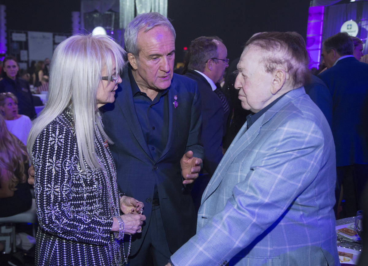 Larry Ruvo speaks with Dr Miriam Adelson and Sheldon Adelson at the Keep Memory Alive Power of ...