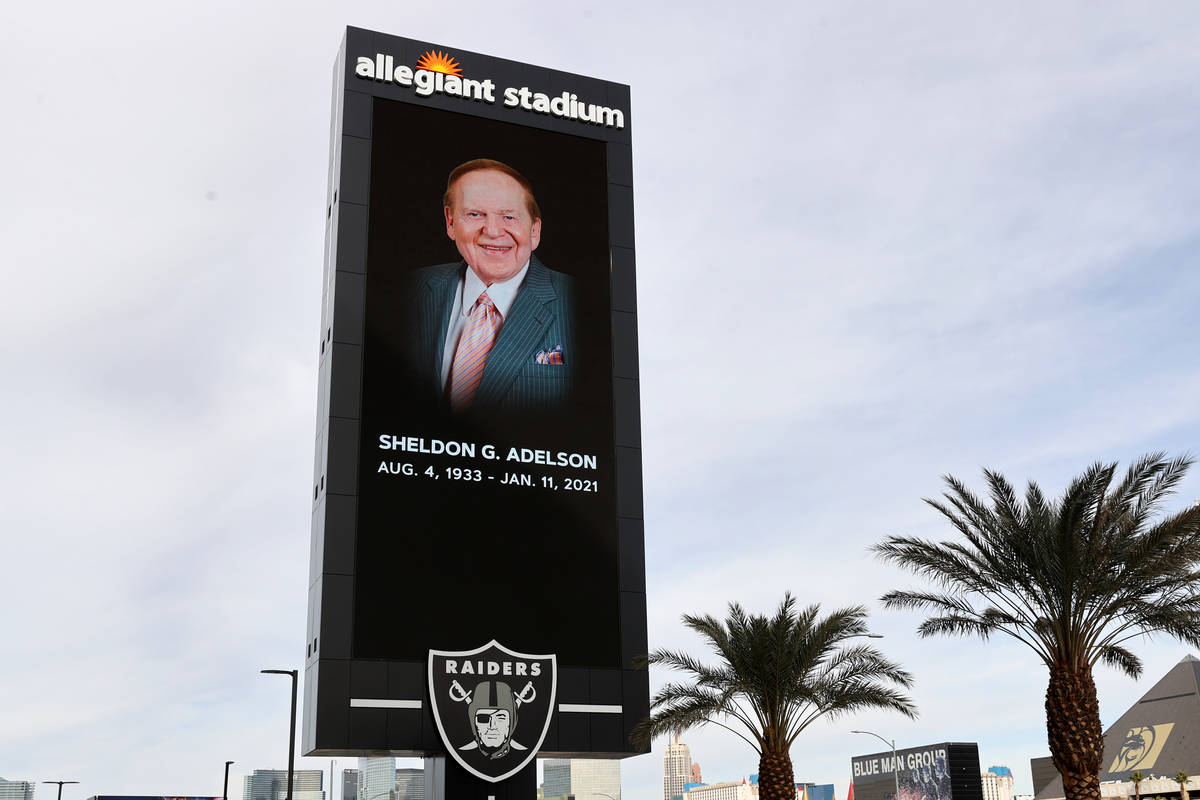 A digital billboard honoring Sheldon Adelson, CEO of Las Vegas Sands Corp., is shown at Allegia ...
