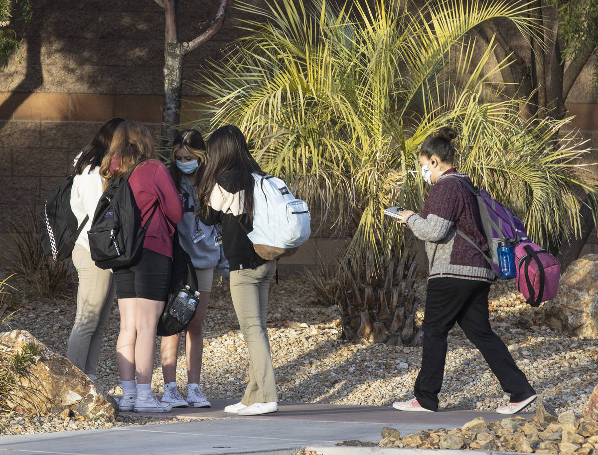 Faith Lutheran Middle School and High School students are seen after being dropped off, on Wedn ...
