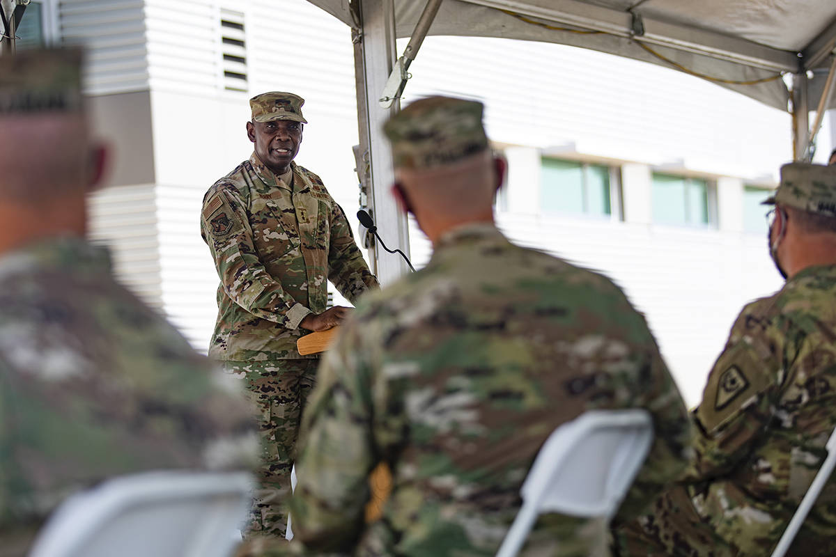 Nevada National Guard Maj. General Ondra Berry addresses the audience at a ribbon cutting cerem ...