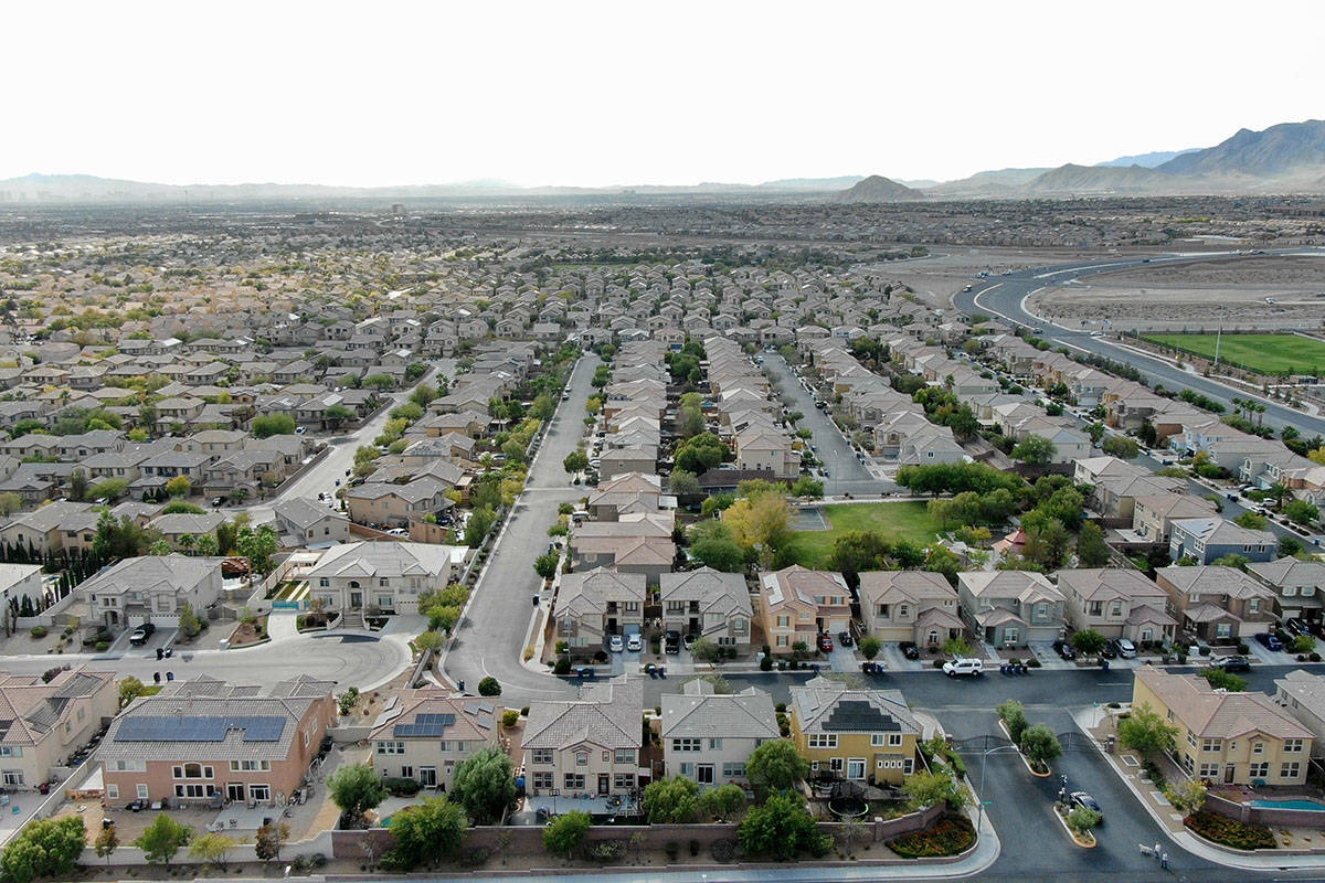 An aerial view of Skye Canyon shows the homes in the northwest valley master plan. The communit ...
