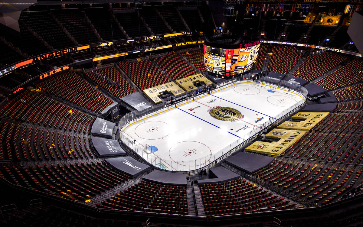 The ice is ready for the Golden Knights before an NHL season-opening game versus the Anaheim Du ...