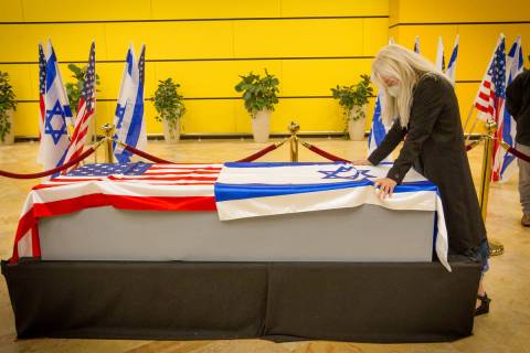 Dr. Miriam Adelson pays her respects to her late husband Sheldon Adelson on Thursday, Jan. 14, ...