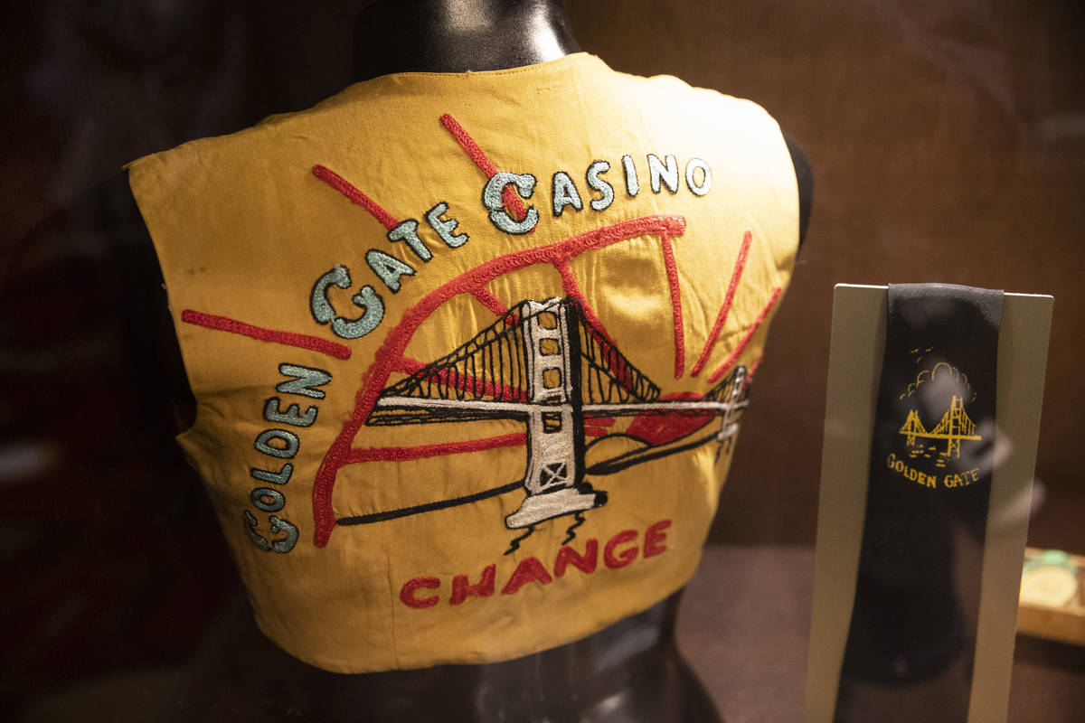 Casino uniforms from the 1960s are displayed at Golden Gate hotel-casino in Las Vegas, on Frida ...