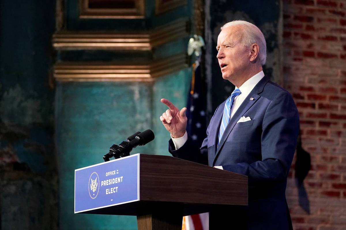President-elect Joe Biden speaks about the COVID-19 pandemic during an event at The Queen theat ...