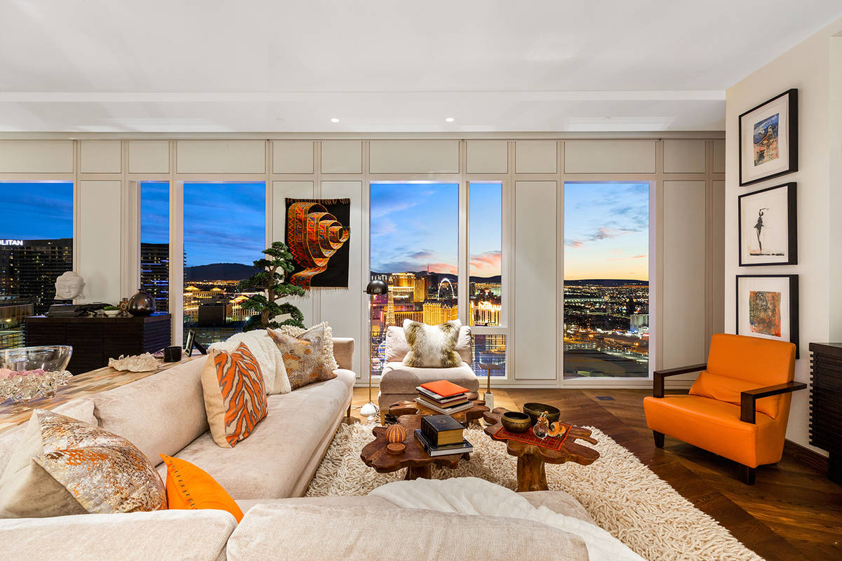 The Waldorf Astoria penthouse has sweeping views of the North Las Vegas Strip and the entire La ...