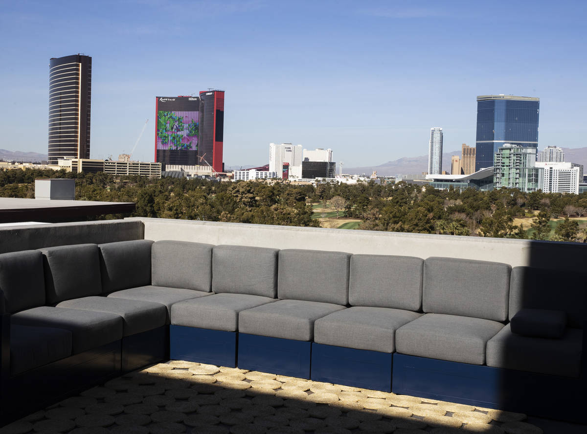 The Las Vegas Strip is seen from the rooftop of Elysian at Hughes Center, an apartment complex ...