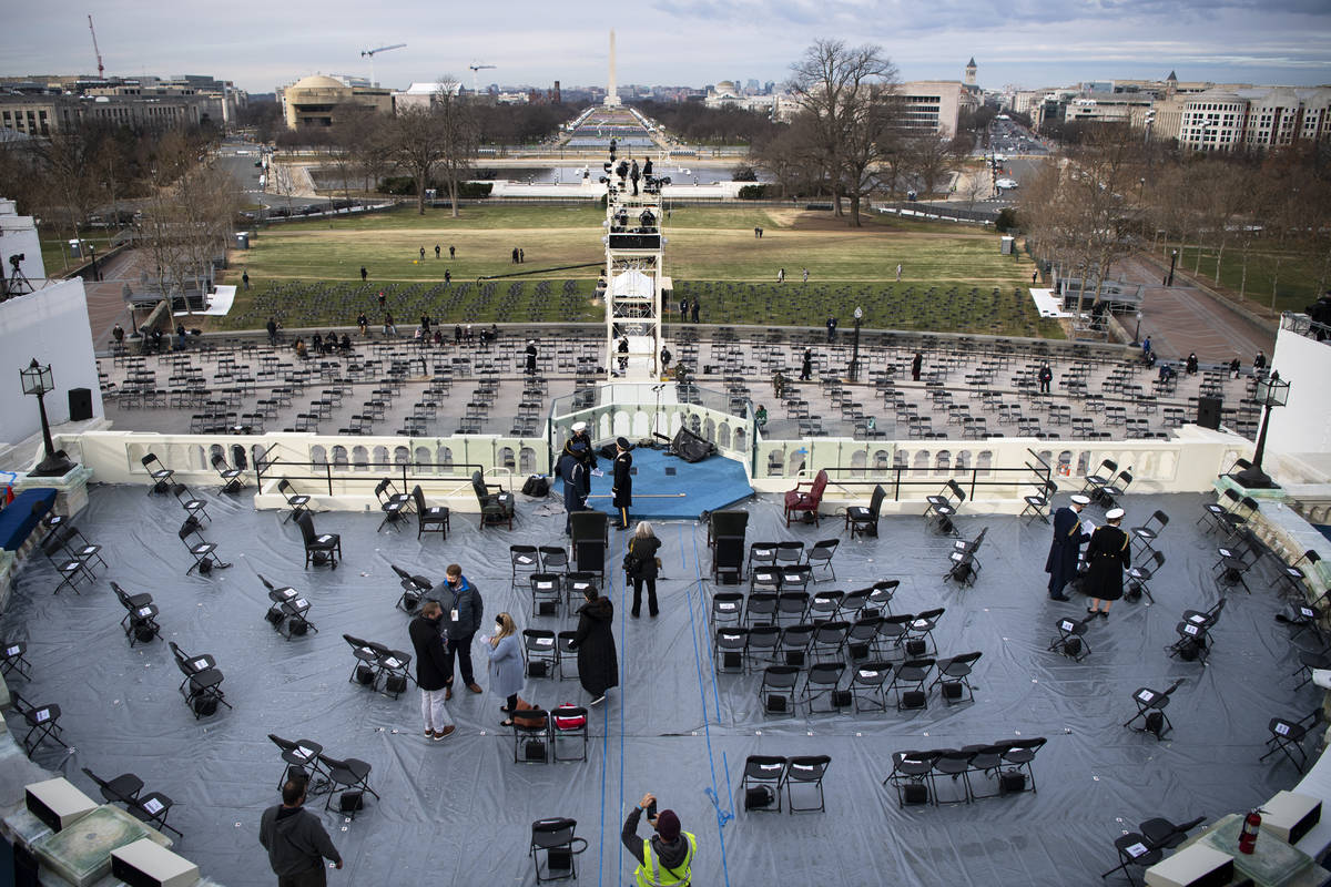 Preparations are made prior to a dress rehearsal for the 59th inaugural ceremony for President- ...