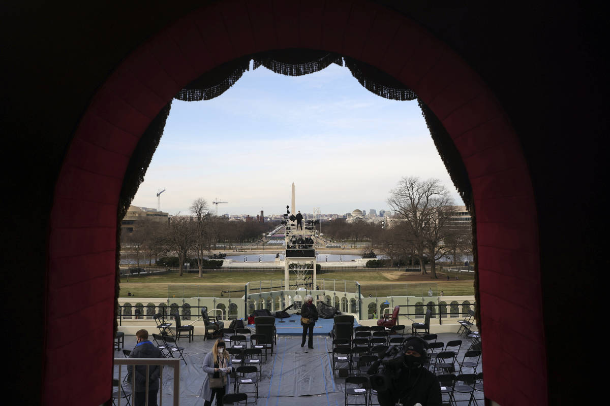 A view from the lower west terrace door as preparations are made prior to a dress rehearsal for ...