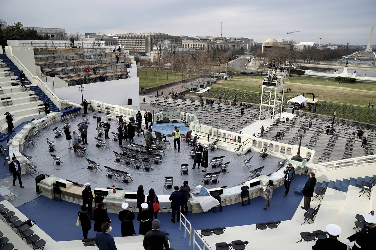 Preparations are made prior to a dress rehearsal for the 59th inaugural ceremony for President- ...