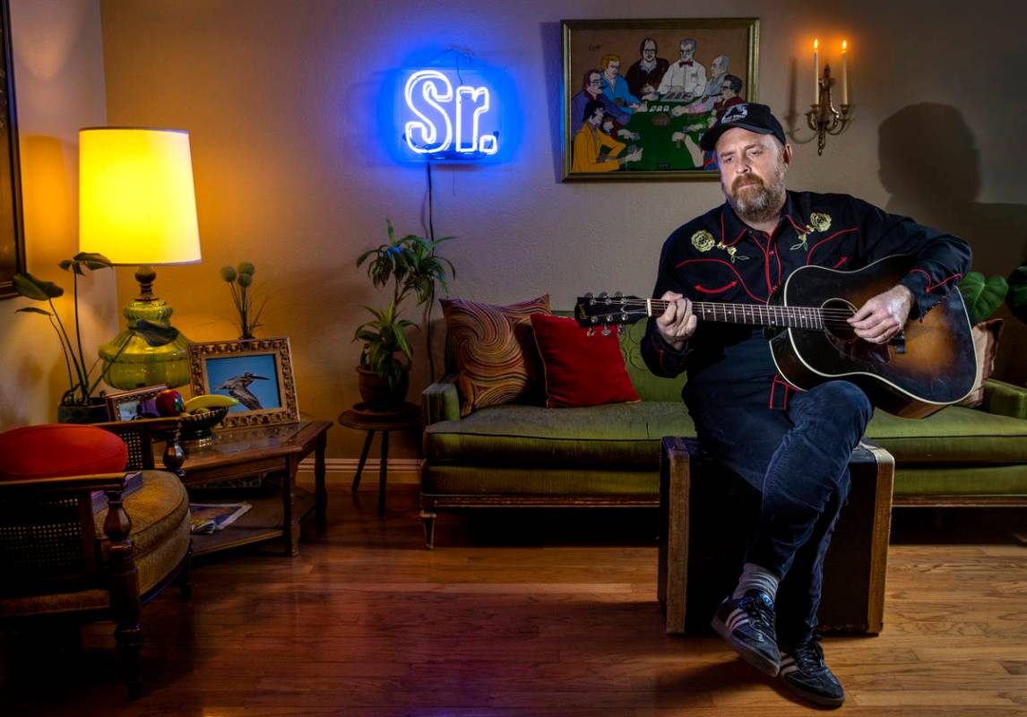 Ryan Pardey plays in his living room, he used to book the Bunkhouse Saloon but not since COVID- ...