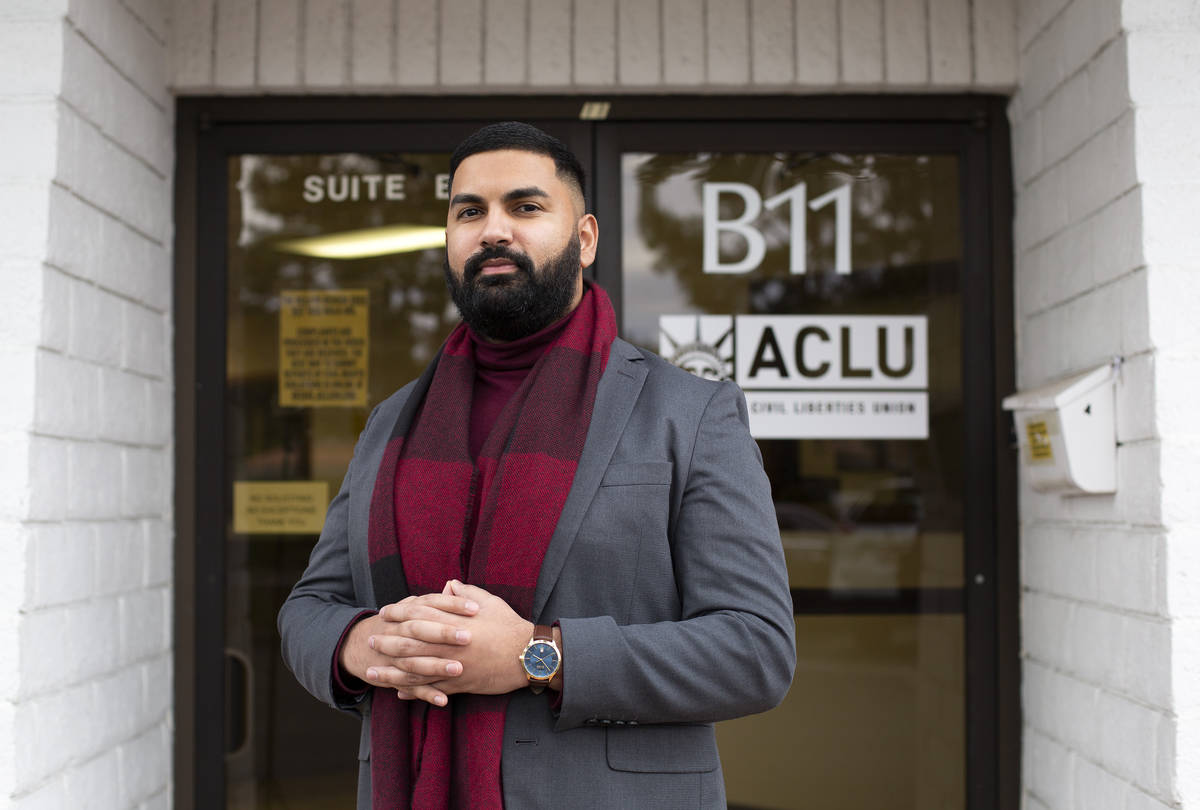 Athar Haseebullah, the new executive director of the ACLU of Nevada, poses for a portrait at th ...