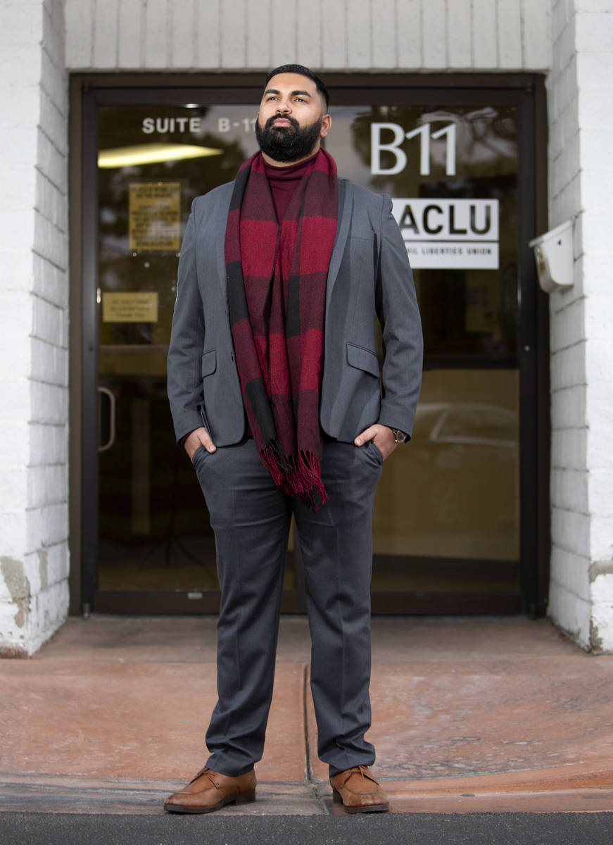 Athar Haseebullah, the new executive director of the ACLU of Nevada, poses for a portrait at th ...