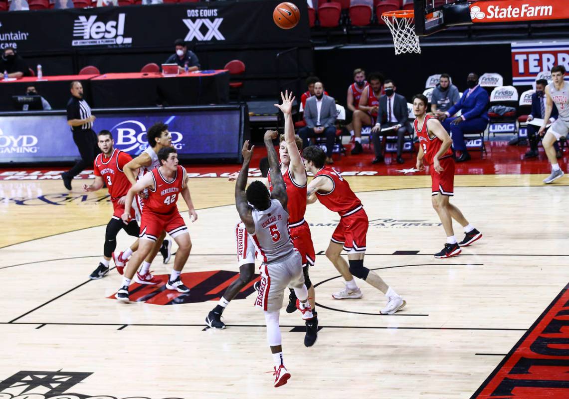 UNLV Rebels guard David Jenkins Jr. (5) shoots against the Benedictine Mesa Redhawks during the ...