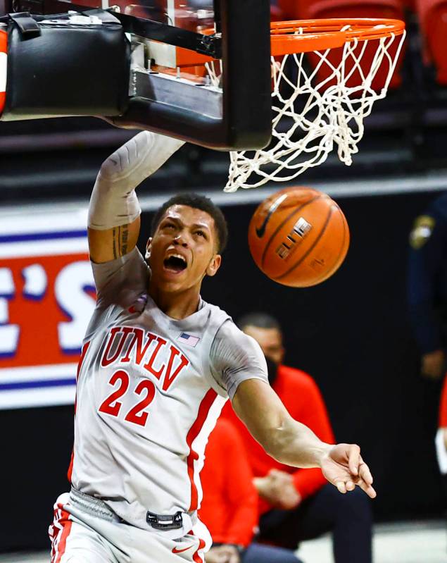 UNLV Rebels guard Nicquel Blake (22) dunks the ball against the Benedictine Mesa Redhawks durin ...