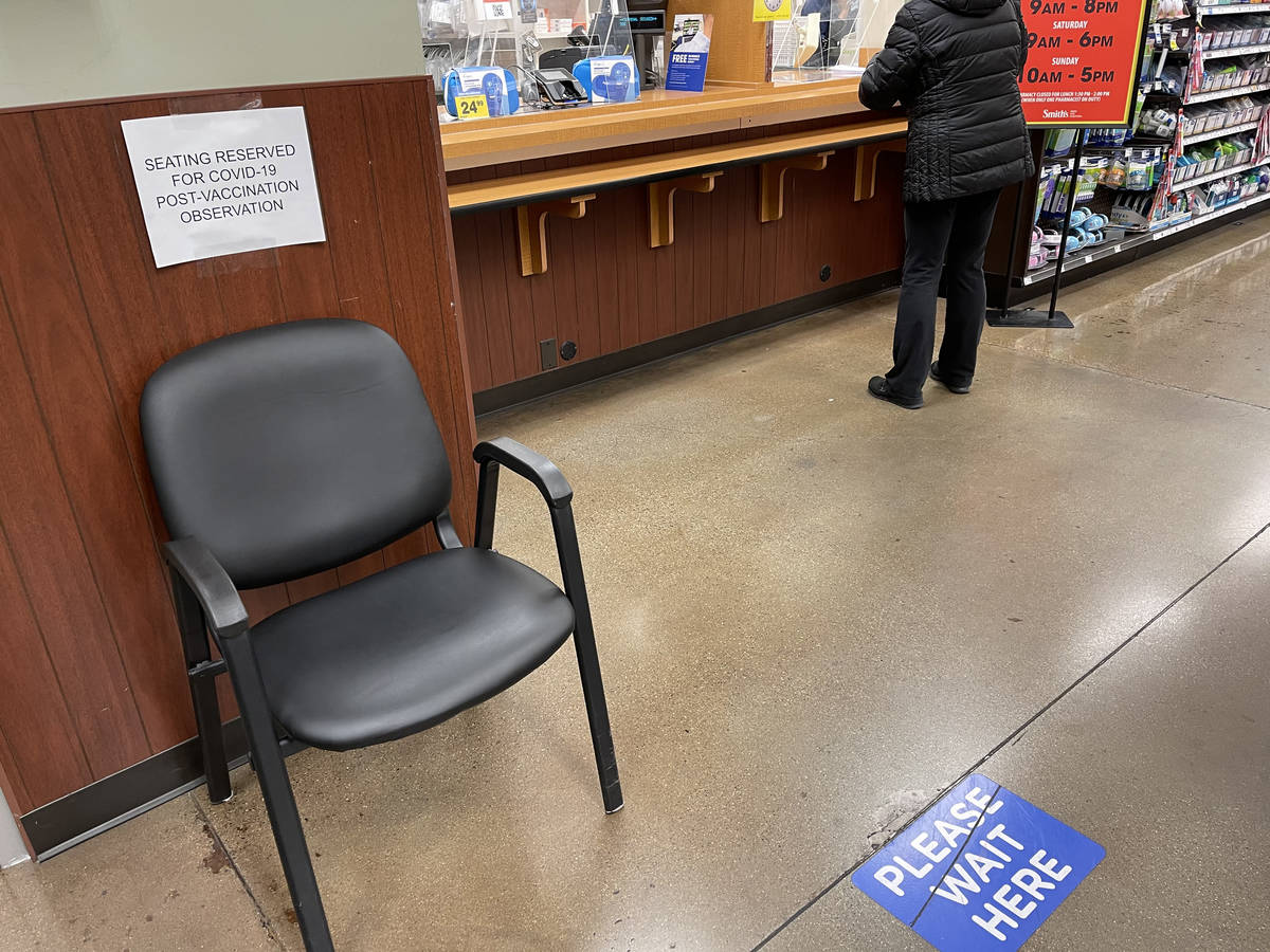 A seat for post COVID-19 vaccination observation at Smith's at Hualapai Way and Charleston Boul ...