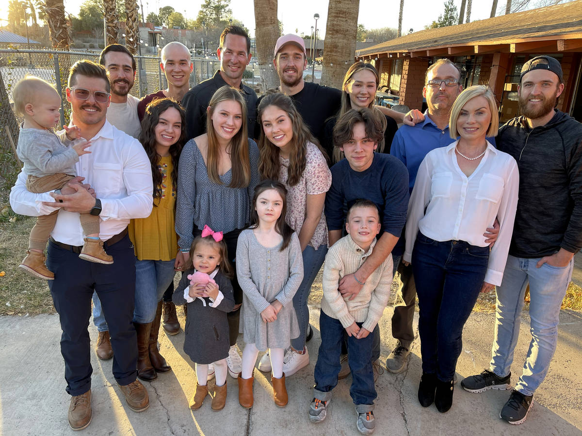 Kyle Kimoto, fourth from left rear, poses with his family at Jewel's Marty Hennessy Inspiring C ...