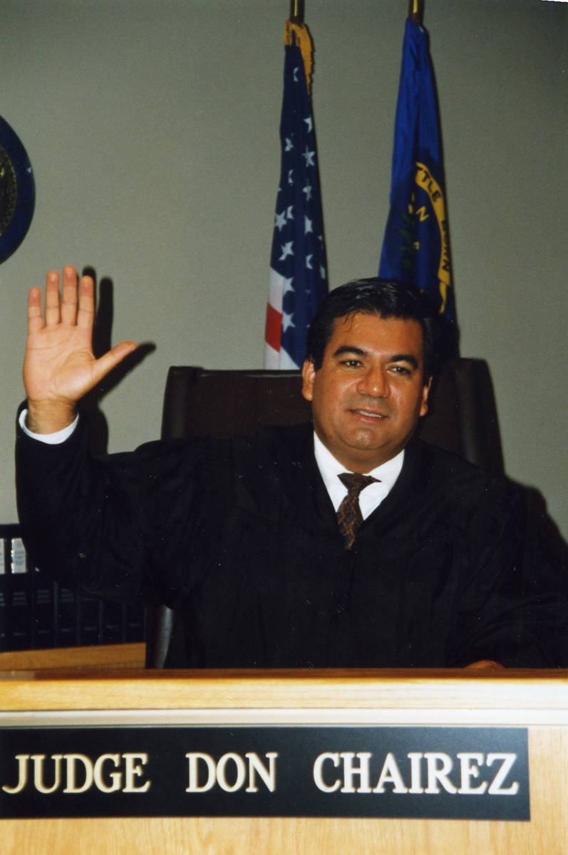 A photo of Judge Don Chairez the day he was sworn in and appointed to Clark County District Cou ...