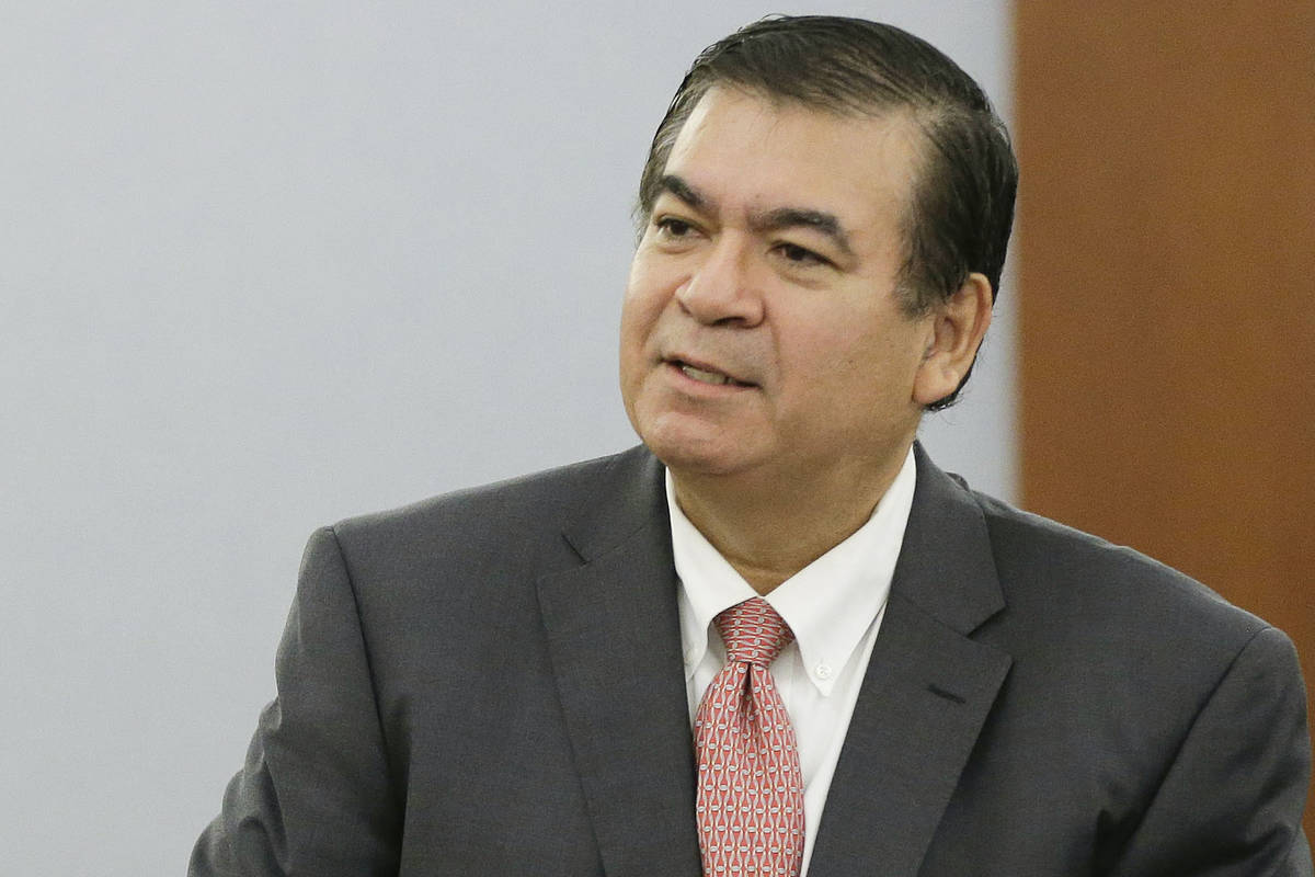 Defense attorney Don Chairez addresses a judge in Las Vegas during the jury selection process i ...