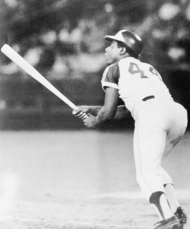 Atlanta Braves Hank Aaron blasts career home run number 713 to left center field in fifth innin ...