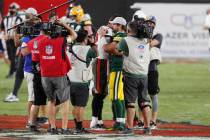 Tampa Bay Buccaneers quarterback Tom Brady (12) and Green Bay Packers quarterback Aaron Rodgers ...