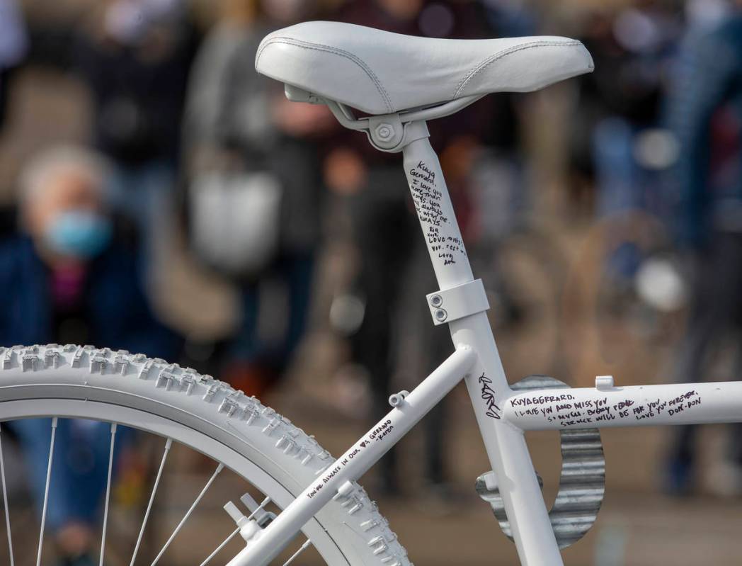 A few of the notes written on the Ghost Bike during the LV5 Ghost Bike Unveiling & Memorial ...
