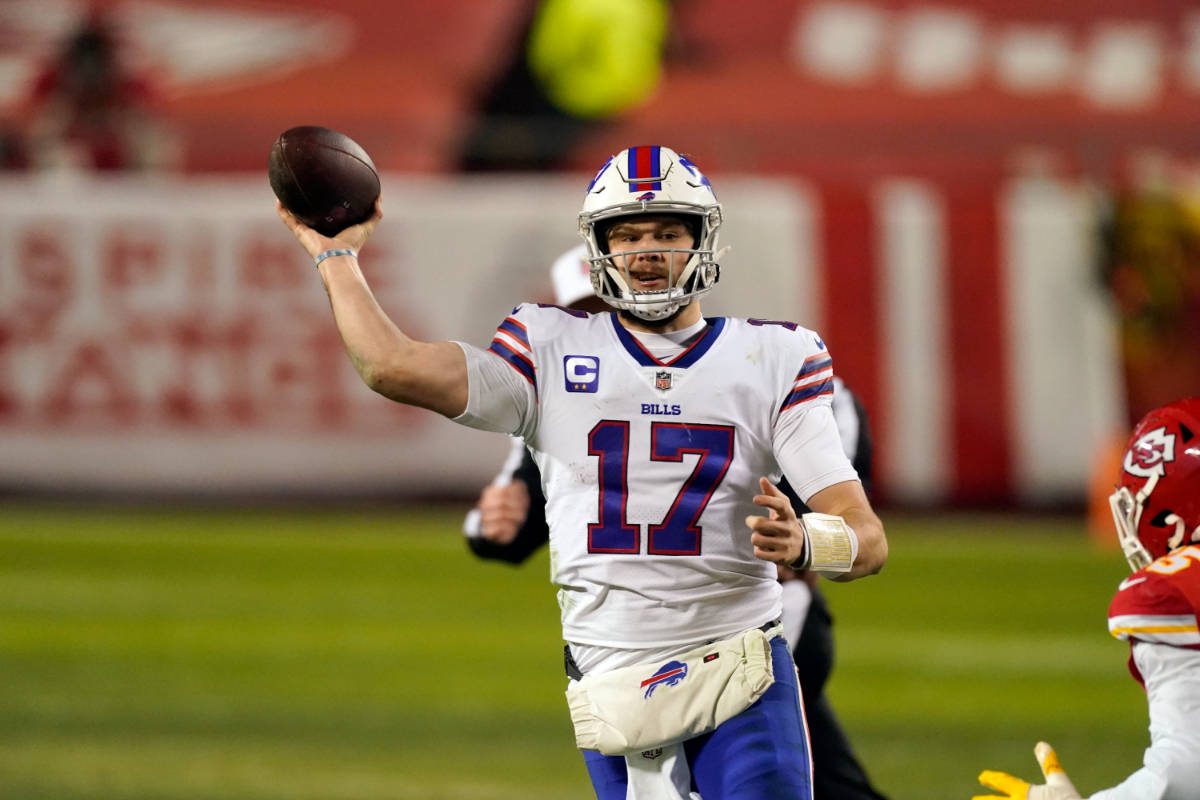 Buffalo Bills quarterback Josh Allen throws a pass during the second half of the AFC championsh ...