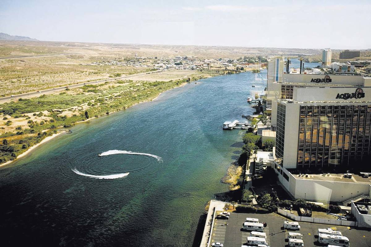 The Colorado River is the dividing line between the towns of Laughlin, Nevada, and Bullhead Cit ...