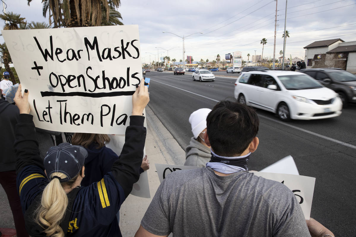 People protest Clark County School District's decision to cancel winter and fall sports seasons ...