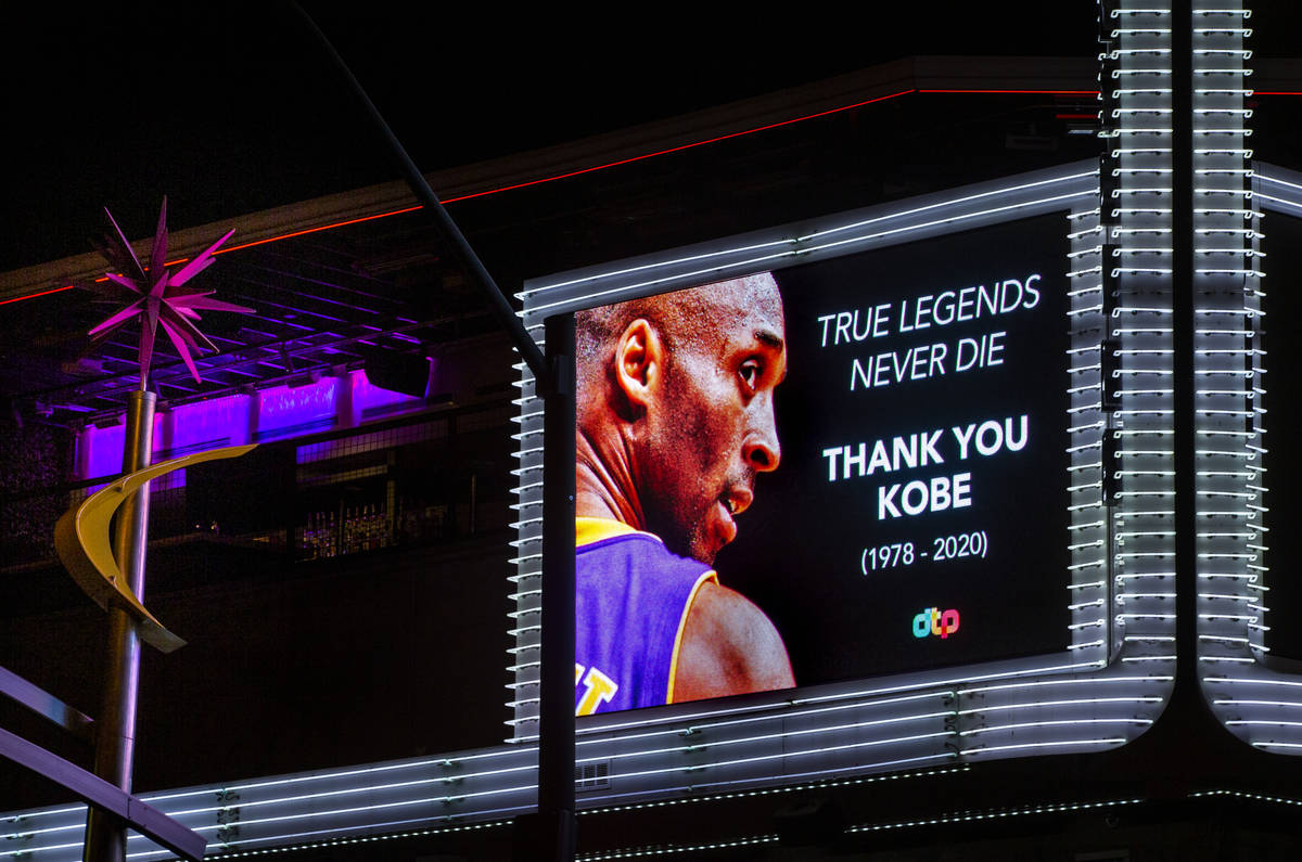 The Inspire Bar Lounge Nightclub displays a memorial on their marquee to Kobe Bryant following ...