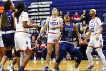 Spring Valley's Chelsea Camara (5) celebrates after scoring against Bishop Gorman during the se ...