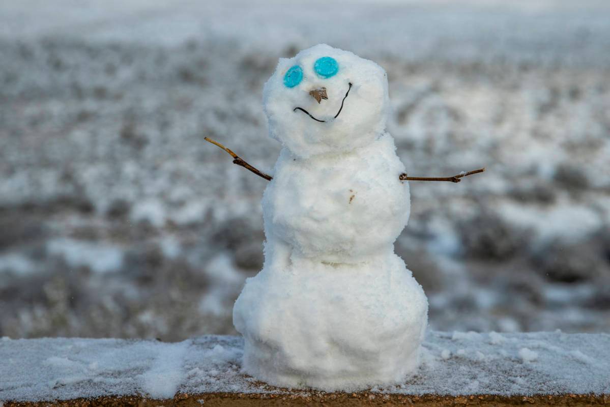 A little snowman at the overlook on a snowy day in the Red Rock Conservation Area on Tuesday, J ...