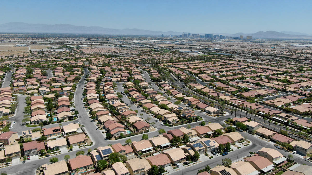 An aerial view of homes in Nevada Trails, a housing development near West Windmill Lane and Sou ...