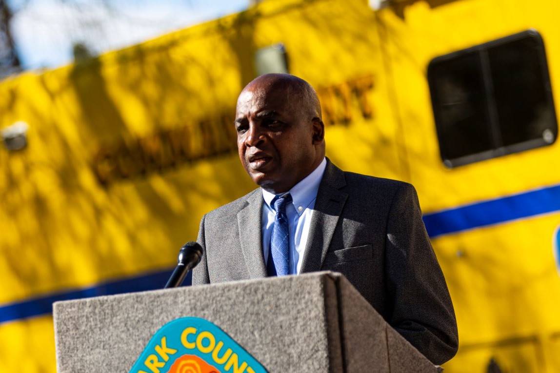 Dr. Fermin Leguen, Southern Nevada Health District acting chief health officer, speaks during a ...