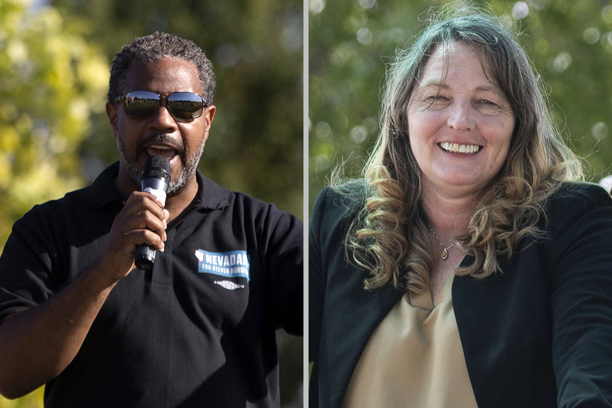 Rep. Steven Horsford, D-Nev., left, and Clark County Commission Chairwoman Marilyn Kirkpatrick ...