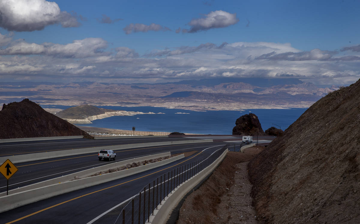 The viewpoint along the I-11 is a location to see the current water levels on Lake Mead for the ...