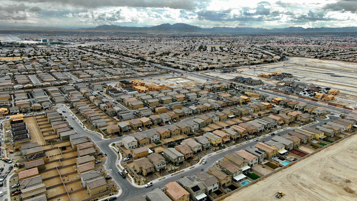 An aerial view of housing developments near North Decatur Boulevard between Elkhorn Road and Gr ...