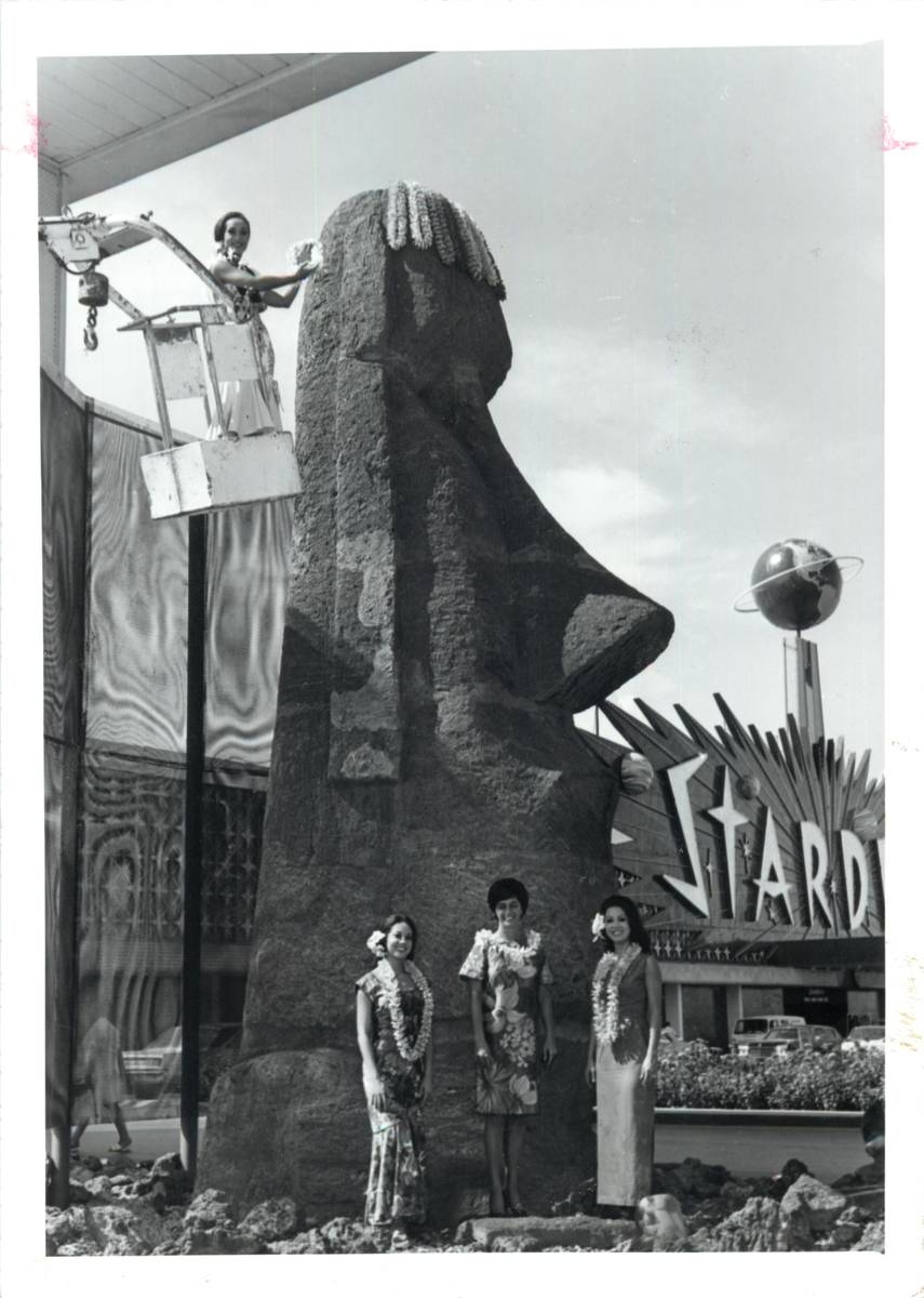One of the mo'ai statues at Aku Aku at the old Stardust. (R-J files/Las Vegas News Bureau)