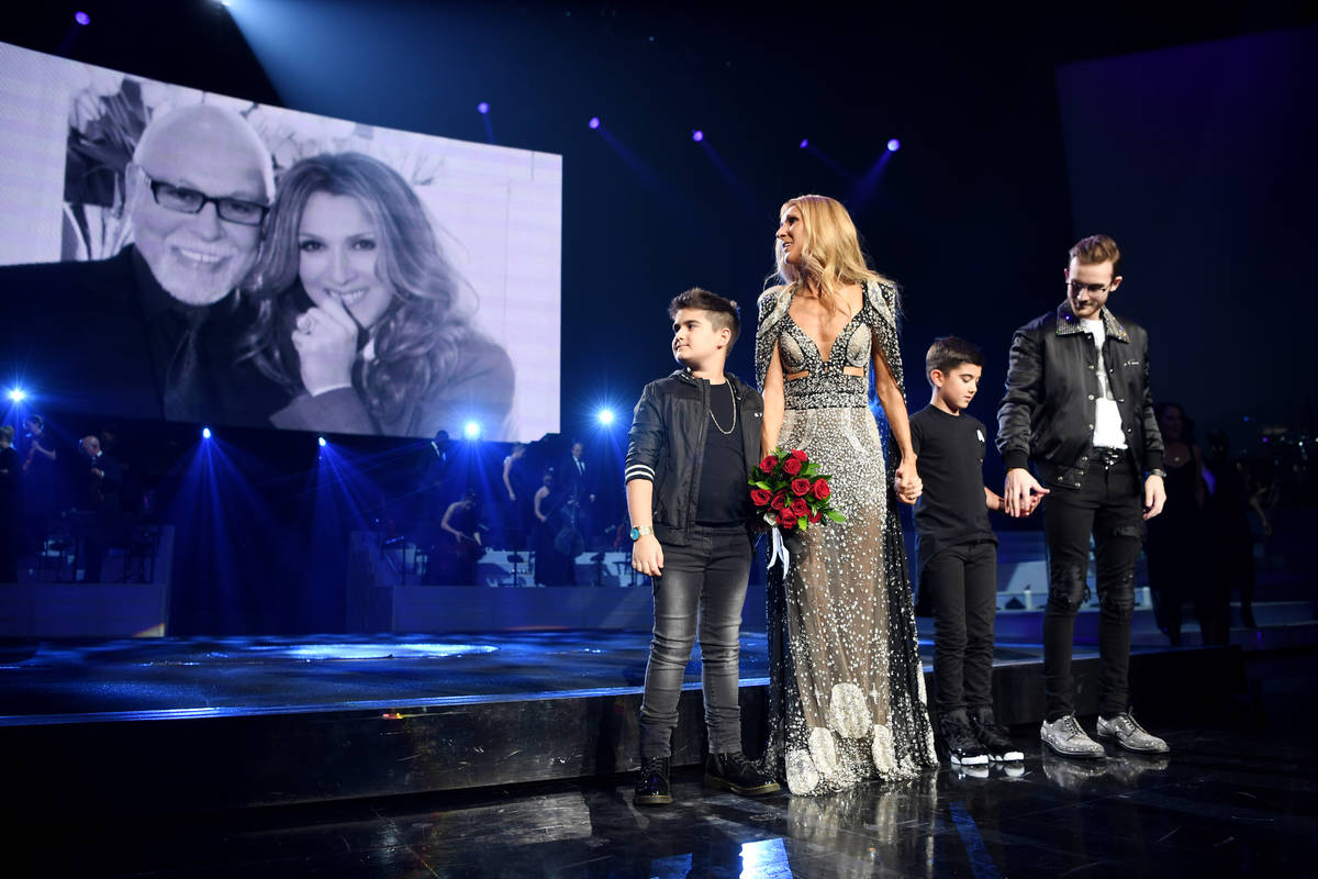 Celine Dion and her 18-year-old son Rene-Charles and 8-year-old twins Nelson and Eddy are at th ...